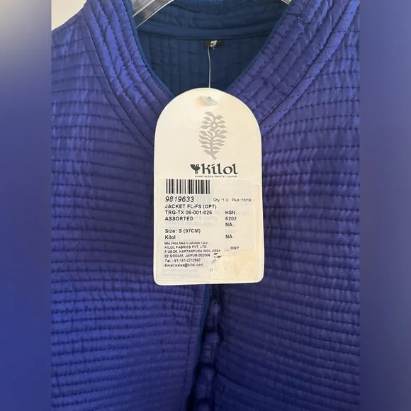 NWT Kilol FabIndia Style Silk Quilted Long Jacket Coat Nehru Cobalt Blue Purple